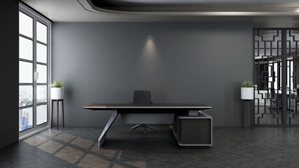 3d office minimalist room with wooden design interior