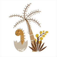 Baby Dinosaur vector cartoon Cute little dino in egg © DandelionFly