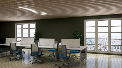 office area with blank wall 3d design interior