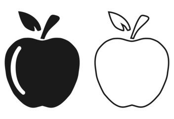 Apple icon, black and white apple icon. Vector, cartoon illustration. Vector.