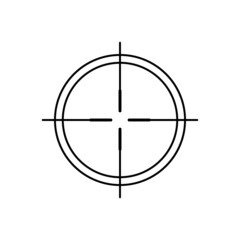 Target aim icon, archer sports game symbol. Game aiming sight dot pointer. Shoot sniper rifle focus cursor. Bullseye mark targeting. Isolated vector illustration