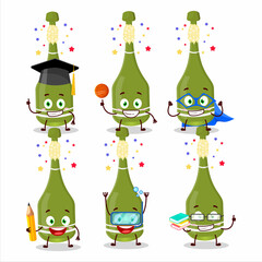 Fototapeta na wymiar School student of champagne bottle open cartoon character with various expressions