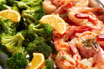 stir-fried mixed vegetable with shrimps - healthy food style