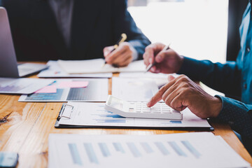 Business people brainstorming meeting at office, teamwork process. reports professional crew working with new startup project. Analyze business plans laptop business people talking, Market analysis