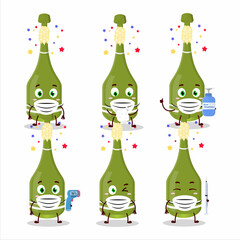 A picture of champagne bottle open cartoon design style keep staying healthy during a pandemic