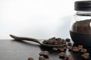 coffee beans on a spoon