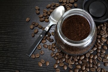 coffee grinder and beans