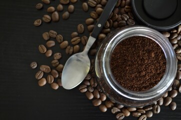 coffee grinder and beans
