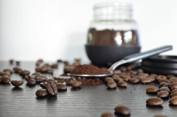 coffee beans and cup