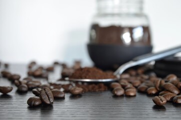coffee beans and cup
