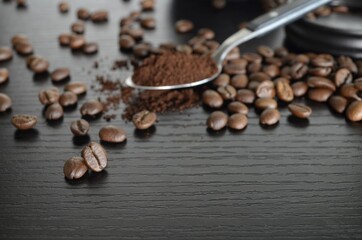 coffee grinder and beans