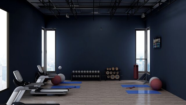 A Blank Wall In Modern Gym Interior For Gym Wall Logo Mockup