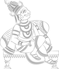 King is drawn in Indian folk art style, Kalamkari. can be used for a coloring book, textile/ fabric prints, phone case, greeting card. logo, calendar.