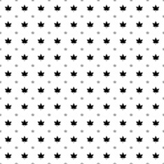 Square seamless background pattern from geometric shapes are different sizes and opacity. The pattern is evenly filled with big black maple leafs. Vector illustration on white background
