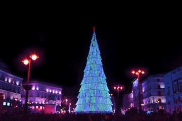 christmas tree in city at night