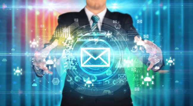 Businessman holding technology icon concept - Powered by Adobe