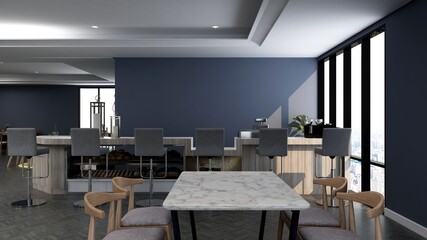 luxury restaurant, cafe, or bar 3d design interior for wall mockup