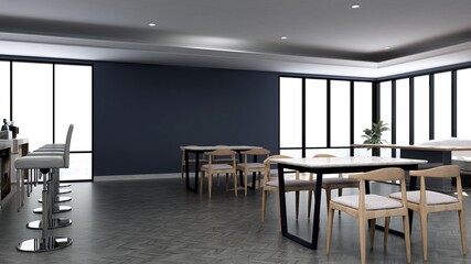 luxury restaurant, cafe, or bar 3d design interior for wall mockup
