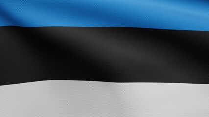 3D, tonian flag waving on wind. Close up of Estonia banner blowing soft silk.