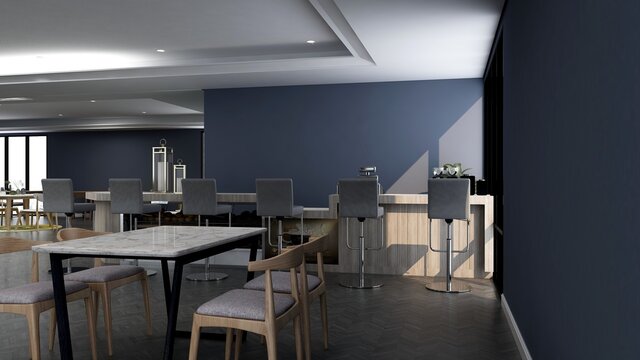 luxury restaurant, cafe, or bar 3d design interior for wall mockup