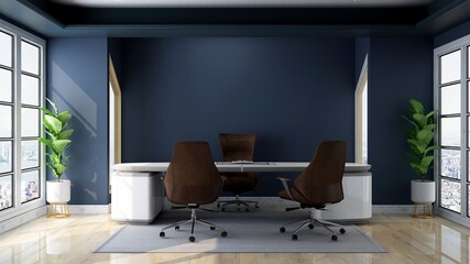 modern business office manager room with 3d design interior for company wall logo mockup