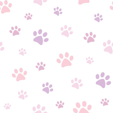 Purple and pink vector paw pattern for pets.
