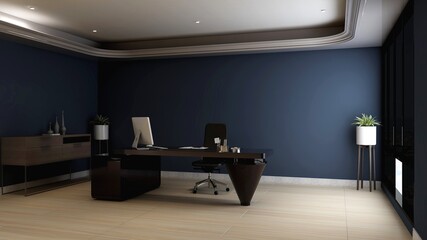 modern business office manager room with 3d design interior for company wall logo mockup