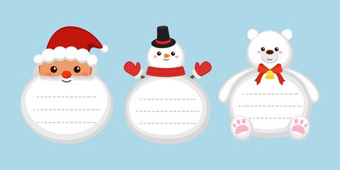 Cute Christmas gift label set. Flat vector cartoon design