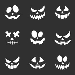 Scary and funny faces of Halloween pumpkin or ghost. Vector collection.