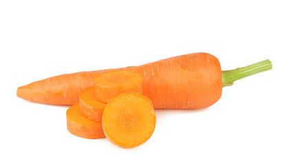 Carrots and slices isolated on white background