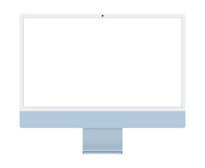 Apple imac blue computer with white empty display. Apple imac flat design vector stock illustration	 - obrazy, fototapety, plakaty
