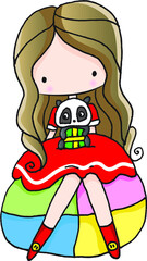 vector cartoon girl with toy panda