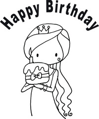 vector cartoon girl in happy birthday card