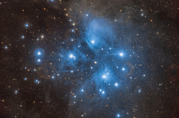Seven sisters pleiades  with stars in the night deep sky