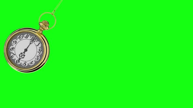 Pendulum of pocket watch on a green background. Looping.