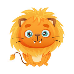 Cute lion jungle baby animal cartoon vector illustration on white background