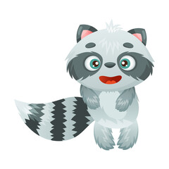 Cute adorable smiling raccoon baby animal cartoon vector illustration on white background