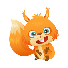 Cute adorable smiling squirrel baby animal cartoon vector illustration on white background