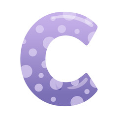 C purple glossy letter. Cute childish alphabet for card, poster, nursery design cartoon vector illustration