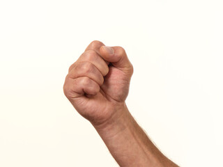 male hand fist punch on white background