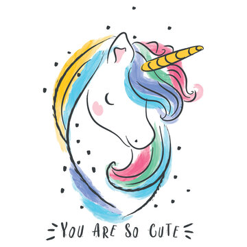 Cute unicorn vector illustration, children artworks.