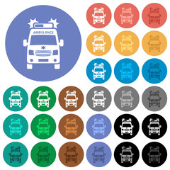 Obraz na płótnie Canvas Flashing ambulance car front view round flat multi colored icons