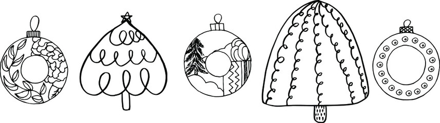 Christmas decorations Christmas balls isolated vector elements. Christmas doodles