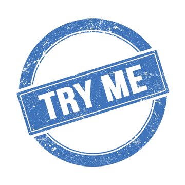 TRY ME text on blue grungy round stamp.