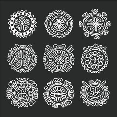 Circle shape floral folk ornament,  vector illustration