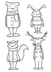 Cute animals dressed, vector illustration