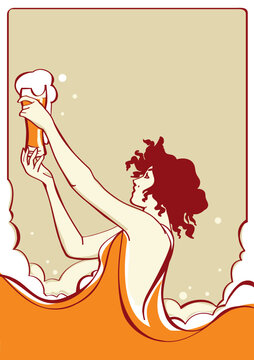 Art nouveau style background with beer, vector illustration