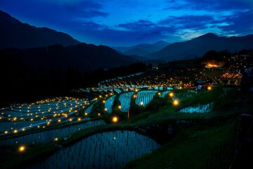 Illuminated rice terraces