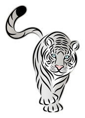 悠々と歩くホワイトタイガー 白虎 切り絵風のシンプルなイラスト ベクター