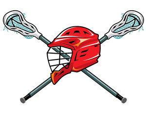 Lacrosse Stick and Helmet, Sport Equipment Illustration
